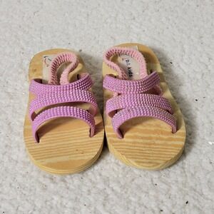 P.T.‎ Kids Girls Pink Rhinestone Slide Sandals Wood Look Sole Toddler Size 6/7